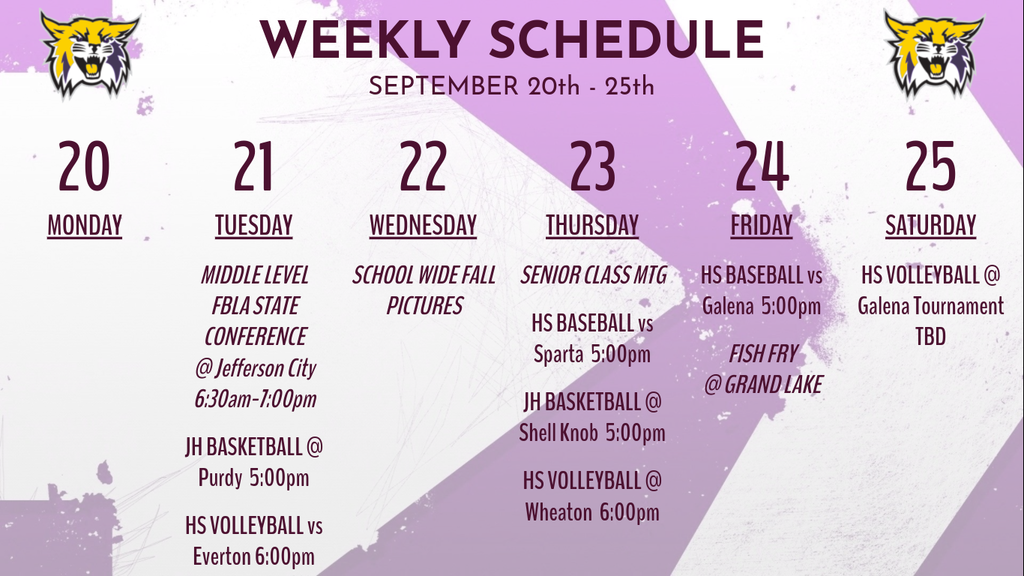 Weekly Schedule Sept 20-25