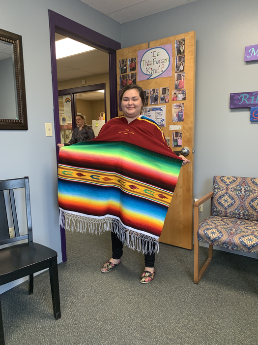 Miss Reyna showing us her gorgeous poncho. 
